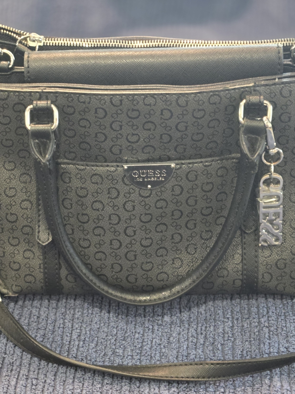 GUESS Black Signature Logo Satchel Bag